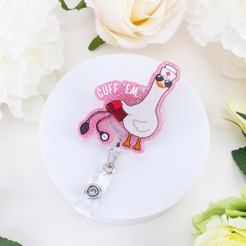 Mahrokh Funny Goose Nurse Badge Reel, Cuff 'Em Badge Holder with Retractable Clip, Cute Gifts for Nursing Student RN LPN CNA MA Medical Worker Teacher Doctor - Image 5